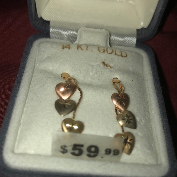 Rose, White and Yellow Gold Heart Earrings - Picture 3 of 3